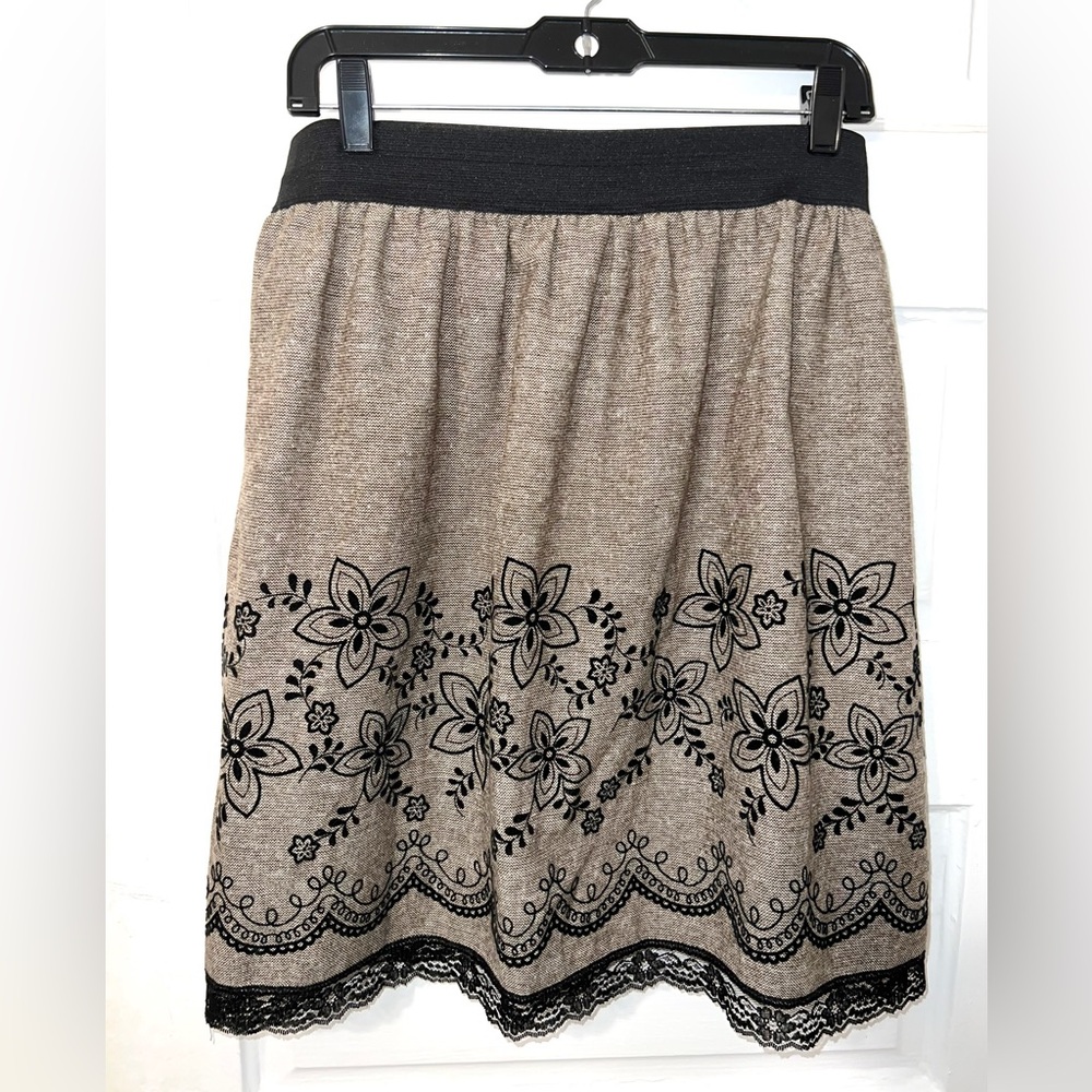 Studio 253 Floral Lace Embroidered Tan Skirt
